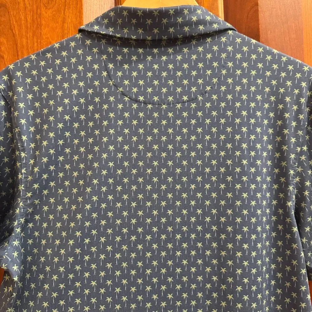 J.Crew Performance Men's Blue Lime Green Palm Tree Print Polo Shirt Medium